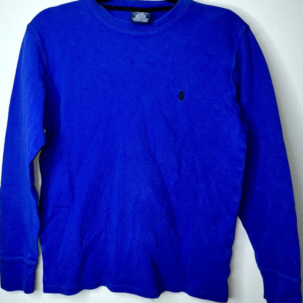 Polo Ralph Lauren Mens Size Small Blue Waffle Knit Black Pony Pajama Sleep Shirt